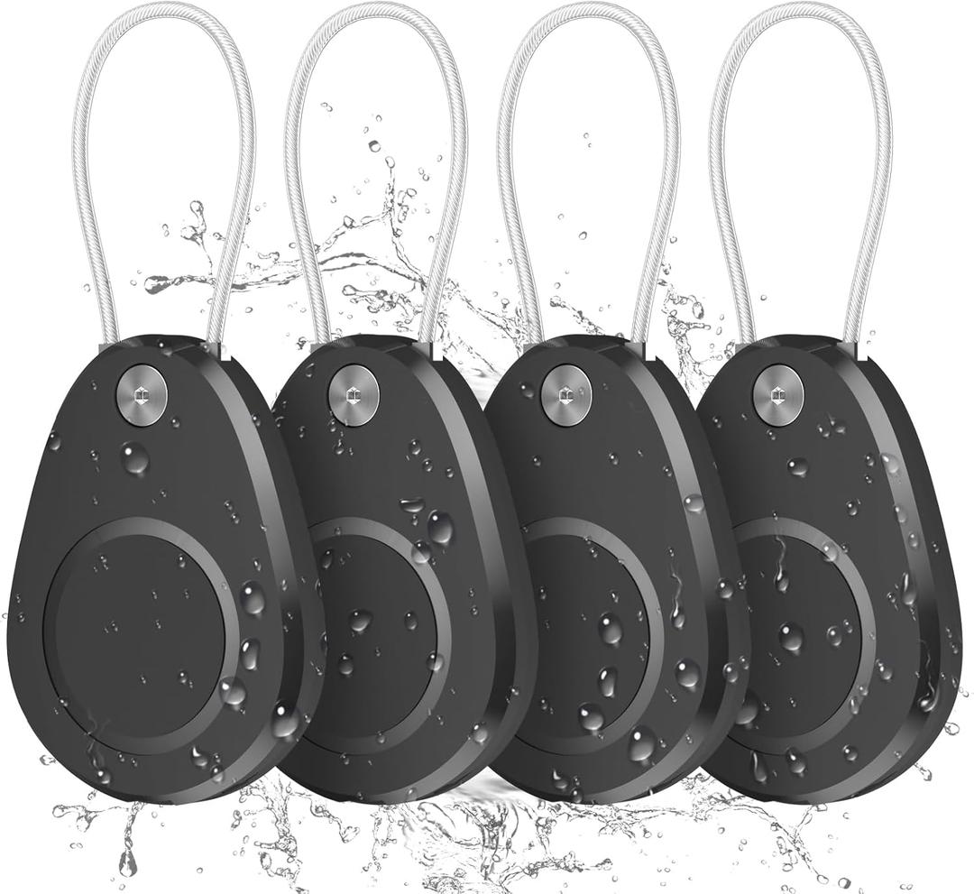 3 x Waterproof AirTag Keychain Holder - 4 Pack Airtag Lock Case with Wire Cable Compatible with Apple AirTags, Ultra Durable Anti-Lost Protective Case with Keyring for Luggage, Backpack (Black)