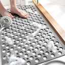 TEMIR Non Slip Bathtub Mat for Shower — Anti Skid Safety Mat with Strong Suction Cups, Quick Drain Holes, Machine Washable, Soft Bathroom Mat for Elderly & Kids, 30x17 in (75x43 cm) Gray