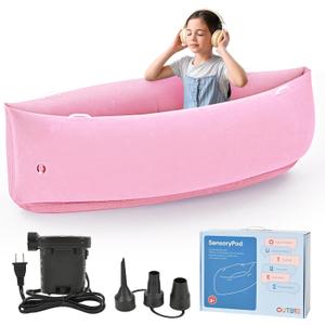 OUTREE Upgraded Sensory Chair for Kids  60" Sensory Pod Inflatable Peapod for Children, Includes Electric Air Pump,Sensory Toys Giftfor Kids with Autism,Pink