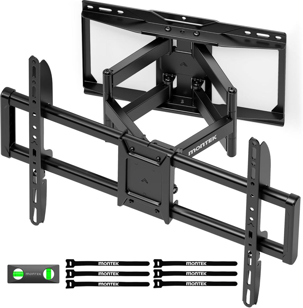 monTEK Heavy Duty TV Wall Mount for 37-90 inch TV up to 165lbs, 4X Load Tested, Full Motion with Dual Articulating Arms, Tool-Free Tilt, Swivel & Extend, VESA 200x100 to 600x400, Fits 12/16" Studs, Black