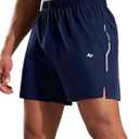 MIER Mens 5 Inch Athletic Running Shorts Quick Dry Lightweight Workout Gym Training Active Reflective Shorts,3 Zipper Pockets (Blue, M)