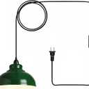 XZHGCEE Plug in Pendant Light: Green Hanging Lamp Plug in, 14.7ft Swag Lamp Cord with On/Off Switch for Kitchen Island/Dining Room/Bedroom/Living Room Hanging Light, No Bulb
