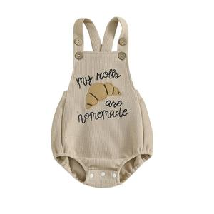CEHEDDO Baby Boy Girl Thanksgiving Outfit My Rolls are Homemade Onesie Turkey Bubble Romper Strap Waffle Overalls Bodysuit (Khaki, 6-12 Months)