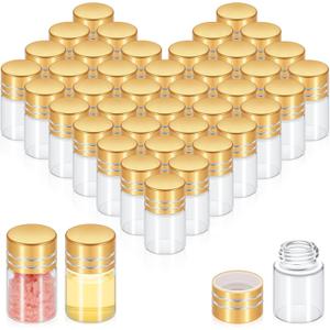 Didaey 50 Pcs Mini Glass Bottles with Screw Caps 2ml Tiny Glass Vials Small Clear Jars Empty Wishing Gift Bottles Jars Tiny Vials Containers for DIY Storage Art Craft Decor (Gold)