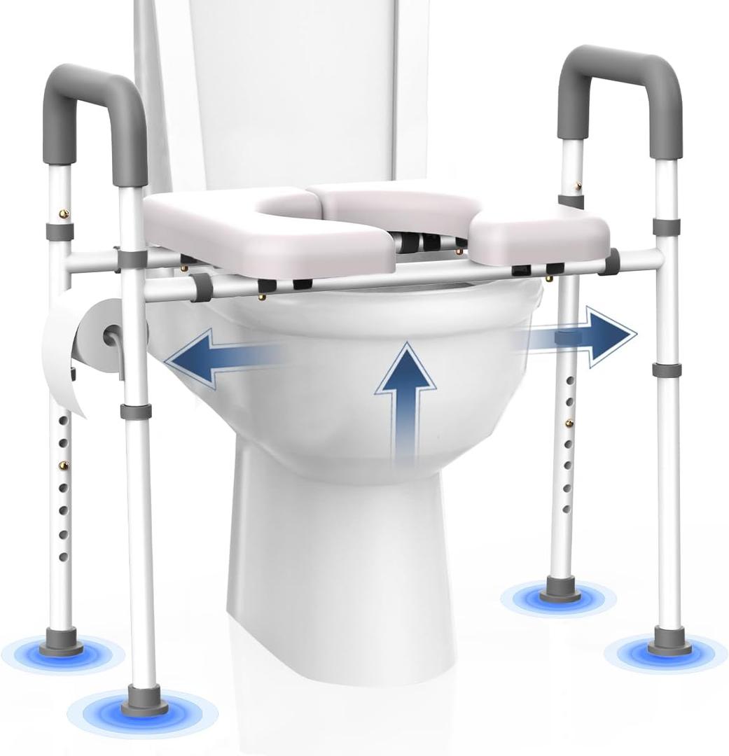 Raised Toilet Seat with Handles - 400lbs Width Adjustable Toilet Seat Riser for Seniors, Handicap and Disabled, Toilet Riser with Handles, Fit Any Toilets