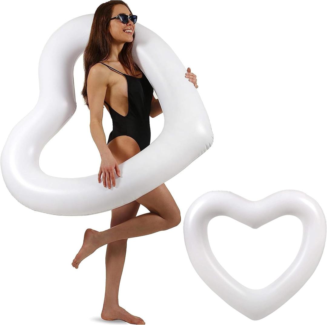The Original Heart Pool Floats for Adults by LOTELI  Thicker & Stronger  Large Inflatable Pool Floats for Parties Bachelorette Wedding Float  River Lake Beach Raft - Durable & Easy to Inflate (2 Pack, White)