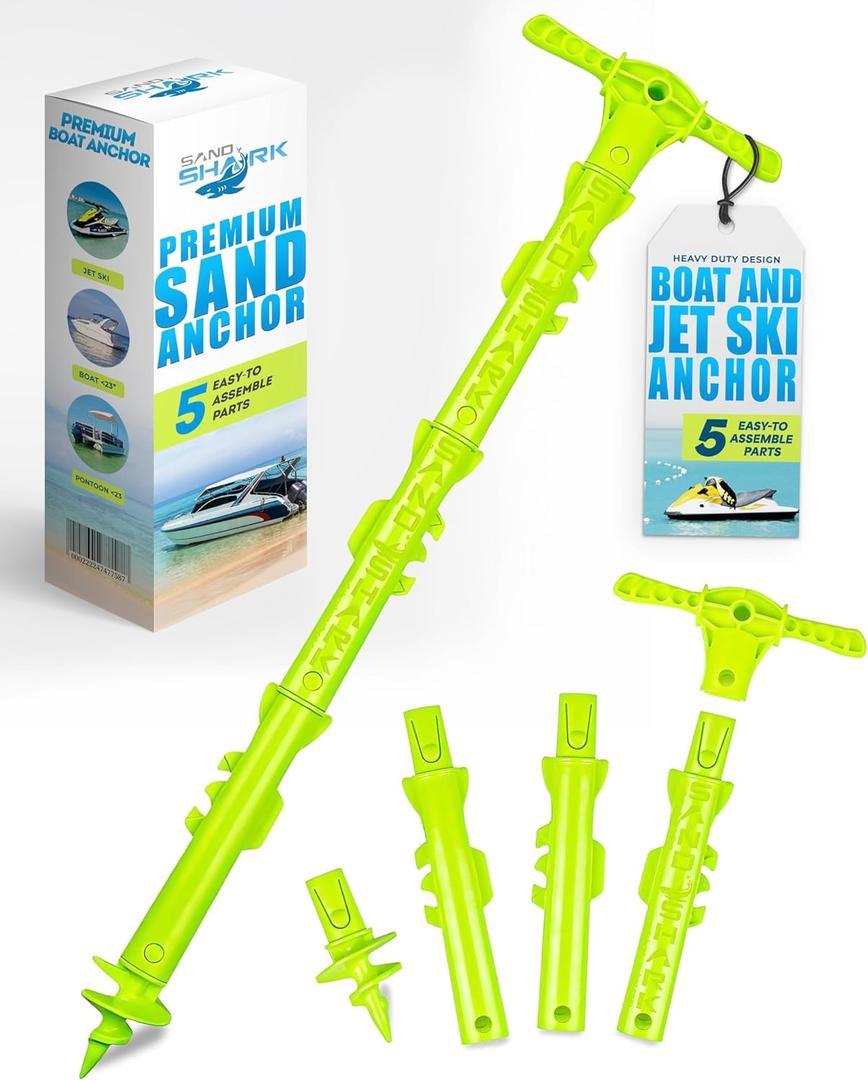 SandShark New Sport Boat Anchor and Jet Ski Anchor. Shallow Water Anchor Pole for Boat and PWC. Sand Anchor Kit for Boat and Kayak Anchor System. Easy Storage, High-Strength ABS (Neon Green Anchor)