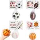 Valentines Day Gifts for Kids - 24 Pack Stress Balls with Valentines Day Cards for Kids School - Football Soccer Baseball and Basketball for Boys Girls Toddler Classroom Exchange Party Favors