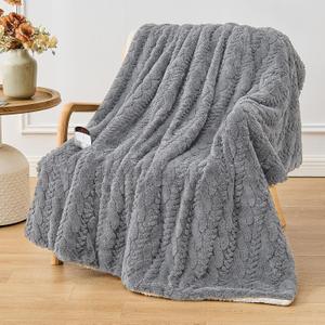 Electric Heated Blanket Twin Size - Jacquard Shaggy Sherpa 62"x84" Fast Heating Bed Blankets with 6 Heating Levels & 10 Hours Auto Off, Over-Heated Protection ETL, Light Gray