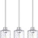 Dolaimi House 3 Pack 1 Light Modern Globe Pendant Light Brushed Nickel Finish Clear Hammer Glass Chandelier Shade, Adjustable Height Hanging Pendant Lighting Fixture for Kitchen Island, Dining Room