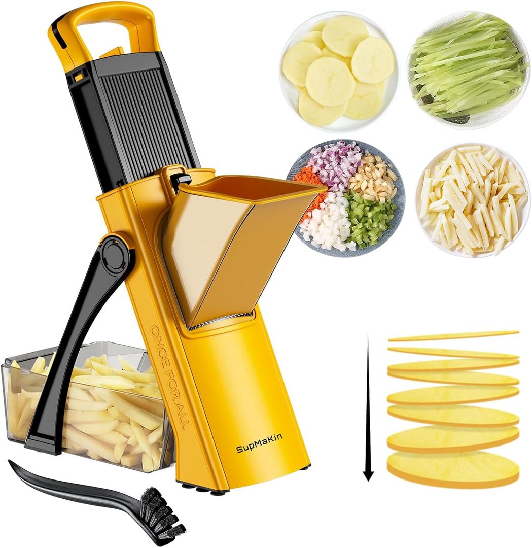 SupMaKin Upgrade Safe Mandoline Slicer, Multi Vegetable Chopper, Potato Slicer, Vegetables Slicer Onion Chopper Fry Cutter, Kitchen Chopping Artifact (Yellow)