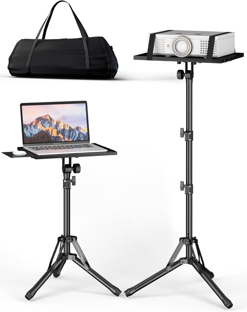 Projector Stand Tripod Adjustable Height 26" to 56", Foldable Laptop Tripod Stand with Mouse Tray, Portable Laptop Floor Stand, Stable Podium Stands for Office, Home, Stage, Studio, DJ