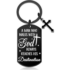 Christian Keychain for Men Bible Verse Cross Keychains Christian Gifts Ideas Religious Bible Scripture Car Accessories Walk with God Baptism Gift for Man Scripture Keychain Mens Keychain