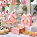 EQOREIIN Small Thank You Gift Bags 50pcs 5.5x2.5x4.7 Inches Small Gift Bags with Handles Bow Ribbon Pink Paper Bags for Party Favor, Mother's DayValentine's Day, Wedding, Baby Shower (Pink)