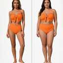 Herseas Women's Seashell Textured Bikini Sets Knotted Front 2 Piece Swimsuits Ruffle Trim Bathing Suits (Orange, M)