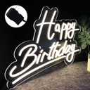 Large White Happy Birthday Neon Sign, 12V Birthday Neon Signs for Wall Decor, Happy Birthday LED Sign for Birthday Party Decoration(22.4 x 14.3 inches), Large-Plug