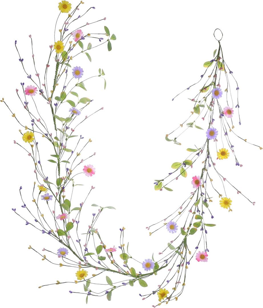 LLZLL Spring Daisy Garlands - 5FT/60IN Long, Multi Color, U-Shaped, Plastic & Polyester, Perfect for Spring/Summer/Easter Decor