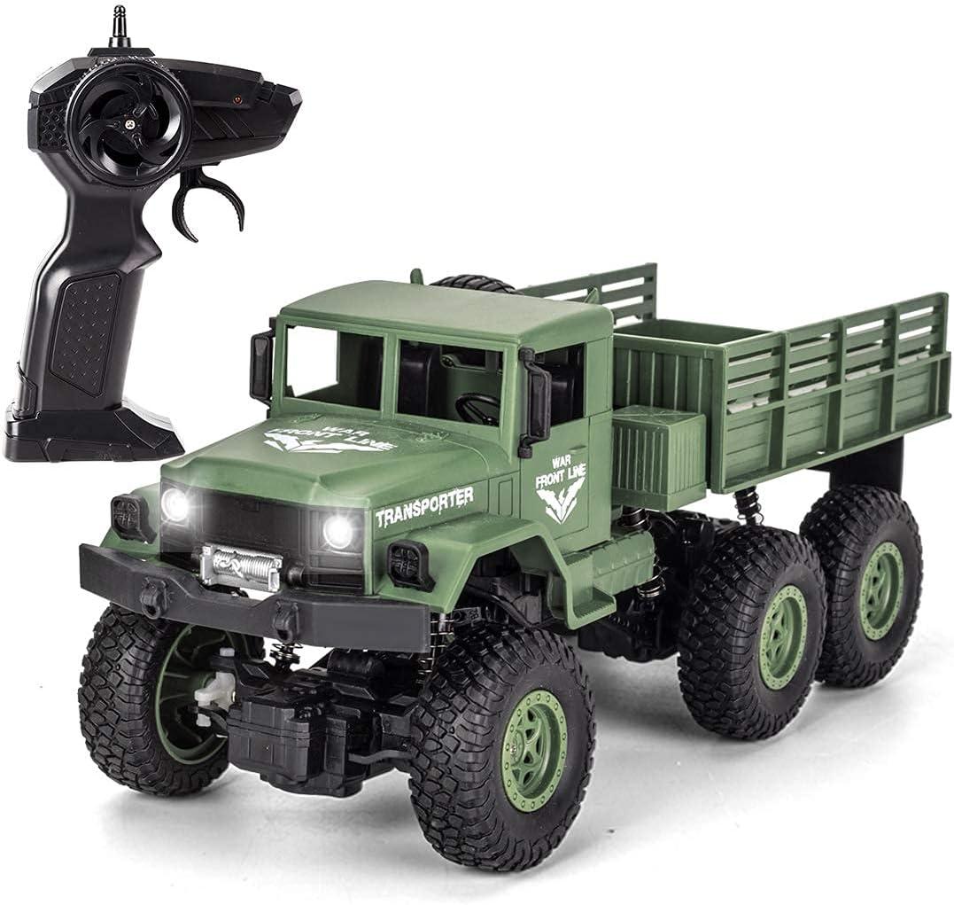 XINGRUI 1:18 RC Military Truck, 50 Min Playtime Remote Control Car, 2.4Ghz 4WD Off-Road Vehicle, All Terrain Toy with LED Lights, Gift for Boys Girls Ages 6+