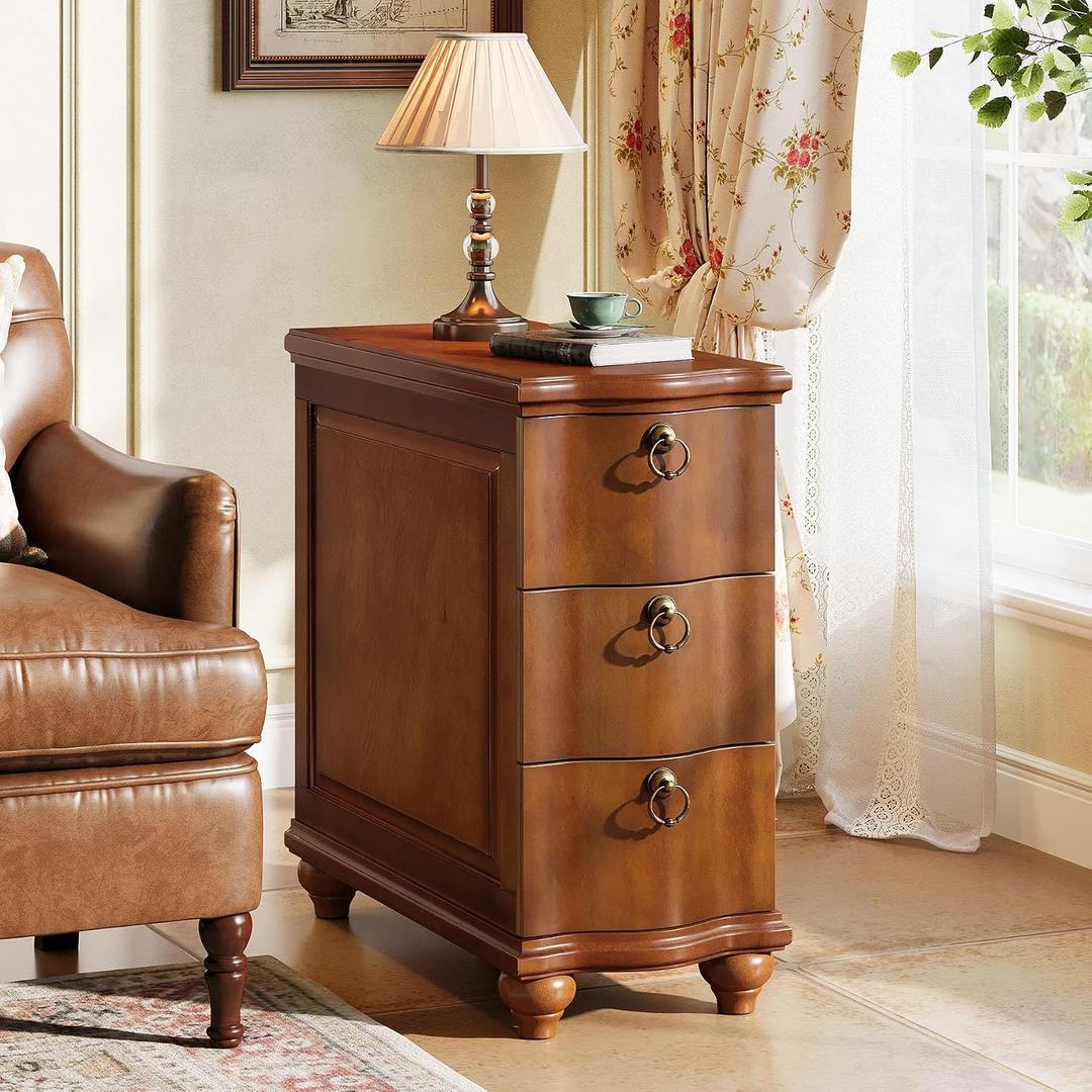 Tribesigns Wood Narrow End Table, Fully Assembled Walnut Nightstand, 11.02" W x 23.62" D x 23.62" H