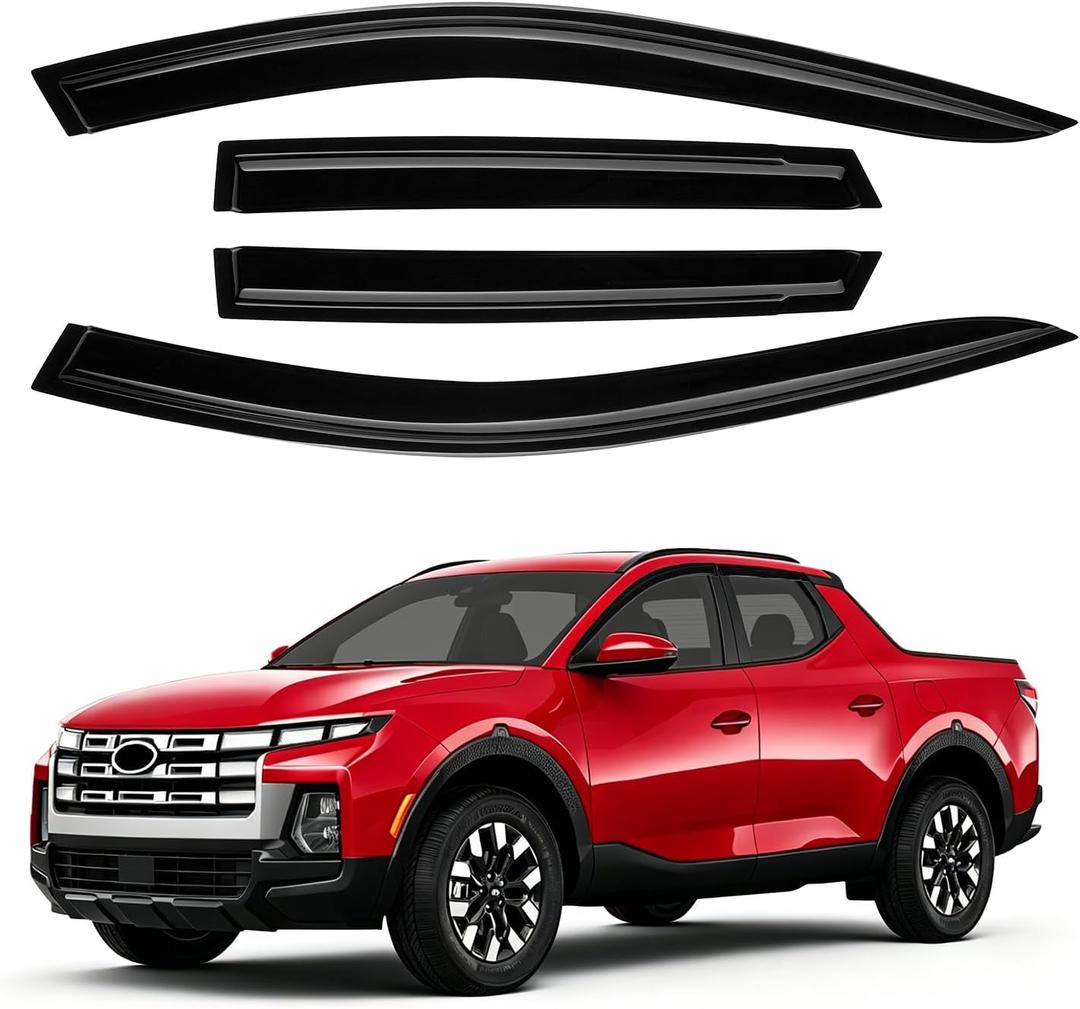 Canvcle Santa Cruz Rain Guards - Window Visors for Hyundai Santa Cruz 2022-2025 2026, Outside-Mount Tape-On Side Window Wind Deflectors for Santa Cruz Accessories, Vent Visors Shades Rainproof 4PCS