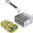 4 Shells Taco Fryer Basket Stainless Steel Taco Fryer Holds Kitchen Deep Fry Basket with Handle Flat Bottom Frying Shell Mold