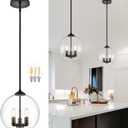 12" Globe Pendant Lights Kitchen Island Glass Globe Pendant Light Fixture Bedroom Mid Century Modern Pendant Lighting Black Pendant Light for Kitchen Island Dinning Room (Bulb Incl.), 1-Pack