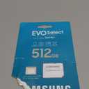 Samsung EVO Select microSDMemory Card + Adapter, 512GB microSDXC, Up-to 160 MB/s, 4K UHD, UHS-I, C10, U3, V30, A2, for Mobile Phone, Smartphones, Nintendo-Switch, and Tablets (MB-ME512SA/AM)
