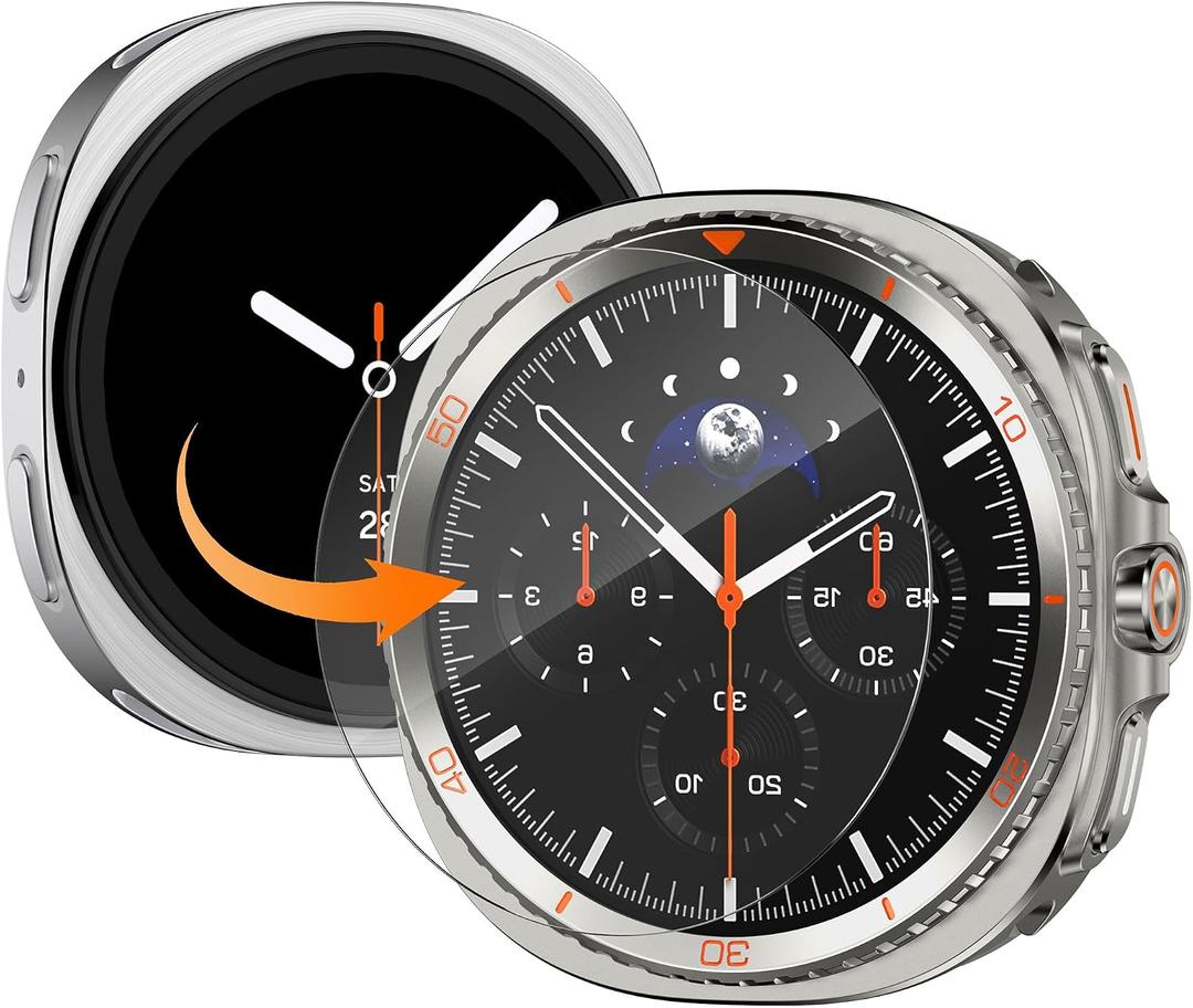 3 in 1 Metal Case for Samsung Galaxy Watch 8 44mm with Screen Protector, Rugged Metal Bumper [Turning into Classic Upgrade] with 9H Tempered Glass Film + Back Cover for Galaxy Watch 8 44mm