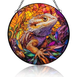 Bearded Dragon Stained Glass Suncatcher, Lizard Sun Catchers Colorful Glass Panel Cute Suncatcher Decor for Birthday for Women, Men, Wife, Aunt, and Mom 6.3in