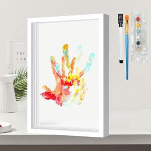 Family Handprint Kit, Baby Hand and Footprint Kit, with Tooth Fairy Tooth Holder, Fathers Day Gift, Eco-Friendly Paint, Transparent Boards 4 PCS (White)