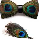 RBOCOTT Handmade Feather Pre-tied Bow tie and Brooch Sets for Men