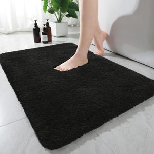 AROGAN Luxury Non Slip Bathroom Rug, Thick Soft and Absorbent Microfiber Bath Mat, Rubber Backing Quick Dry Rugs Carpets, Machine Washable Plush Mats for Shower Floor, Bathroom, 24x36 Inch Black