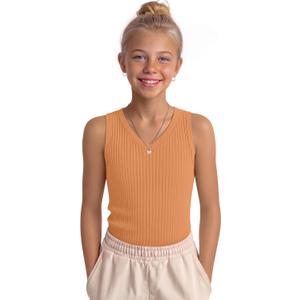 Girls' Tank Tops Sleeveless Shirts | Ribbed Knit, V Neck, Slim Fit, Summer, Casual, Basic Undershirts, Cute, for Kids 5-14Y, Teen, Solid Color, Back to School