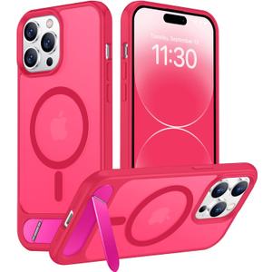 Temdan Magnetic Compatible with iPhone 14 Pro Max Case, [Built-in Invisible Kickstand][Compatible with MagSafe] [Military Grade Shockproof] Slim Translucent Matte Phone Case for iPhone 14 Pro Max 6.7" (Hot Pink)
