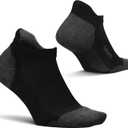 Feetures Elite Max Cushion No Show Tab Ankle Socks - Sport Sock with Targeted Compression (New Black (1 Pair))