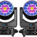 Big Dipper LED Moving Head Lights 19X15W Stage Lighting with Zoom/Wash/Beam Lights, RGBW Uplight Moving Head Light with RDM & DMX Moving Head DJ Light for Nightclub Professional Event Bars(2 Pack)