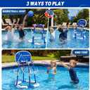 Pool Basketball Hoop with 4 Balls and Detachable Backboard, 2-in-1 Floating Pool Toys Ring Game with Pump, Anti-Tip Stable Base, 12 Rings, Outdoor Swimming Pool Games Toy for Party Kids Age 3-12