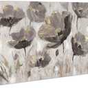 Floral Wall Art Canvas Painting: Abstract Flower Picture Decor Large Poppy Blossom Print Horizontal Taupe Wildflower Blooming Botanical Artwork for Living Room Bedroom (48"L x 24"W)