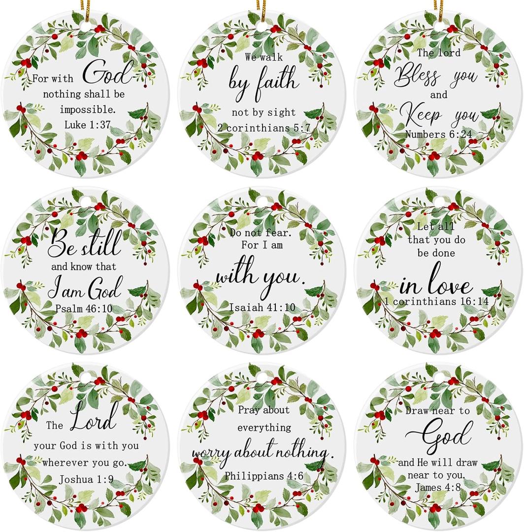 9 Pcs Christian Christmas Ornaments - Jesus, Bible Verse, Religious Ceramic Ornaments for Christmas Tree Home Decor Gifts