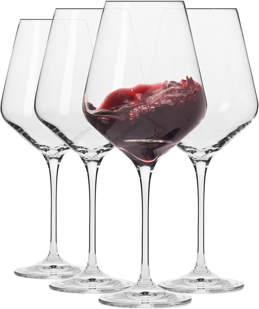 Krosno Red Wine Glasses 4Piece 16.6 oz Avantgarde Collection, Perfect for Home, Restaurants & Parties, Dishwasher Safe, Thin Rim, Long Stem | LeadFree Crystal Glass