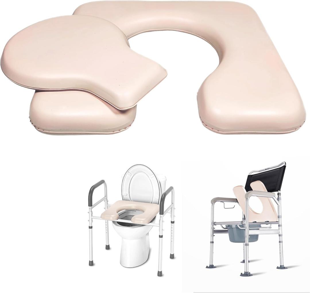 PU Commode Seat Cushion with Sponge Padded,C Shape Waterproof Soft Pad,Suitable for Bedside Commode Chairs,Raised Toilet Seats(Beige), Standard