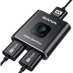 HDMI Switch 4k@60hz Splitter, GANA Aluminum Bidirectional HDMI Switcher 2 in 1 Out, Manual HDMI Hub Supports HD Compatible with Xbox PS5/4/3 Blu-Ray Player Fire Stick Roku (Dark Black)