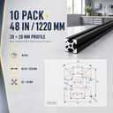 10PCS 48inch(1220mm) T Slot 2020 Aluminum Extrusion Profile for 3D Printer and CNC DIY, High-Strength European Standard Extruded Aluminum Linear Rail Guide, Anodizing Technology(Black)