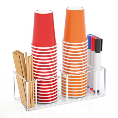 Richboom Cup Holder with Marker Slot - Double Plastic Cup Holder Clear Acrylic Countertop Disposable Coffee Cup Dispenser Mark Your Cup and Drink Up Party Accessory Social Gathering Housewarming Gift