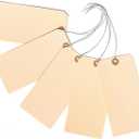 100 Large Manila Paper Tags with Wire Attached # 8, 6 1/4" x 3 1/8" Manilla Shipping Tags with Reinforced Eyelet and Metal Wire, Labels with Ties