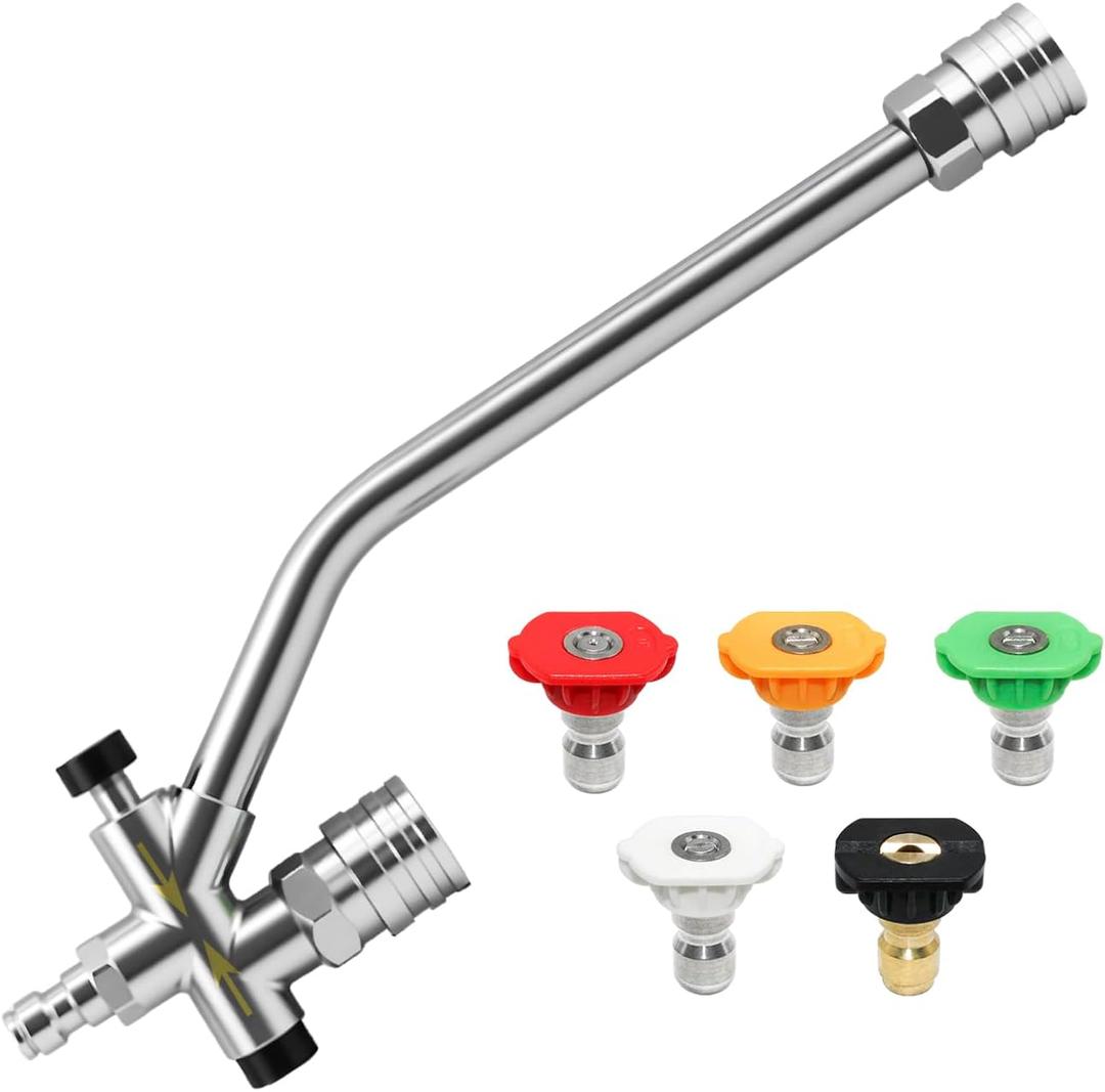 JANZ Foam Cannon Dual Connector Accessory for Pressure Washer Kit, 1/4'' Quick Connector, Soap Cannon Double Tip Attachment, 5 Power Washer Sprayer Nozzles