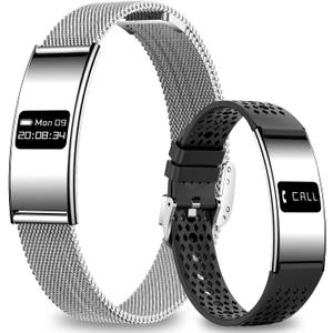 Efolen Smart Bracelet for Women Men, Activity Fitness Tracker, Smart Wristband with Heart Rate/Blood Oxygen/Sleep Monitor/Pedometer, IPX8 Waterproof Slim Smart Watch for Android iPhone, 2 Bands,Silver