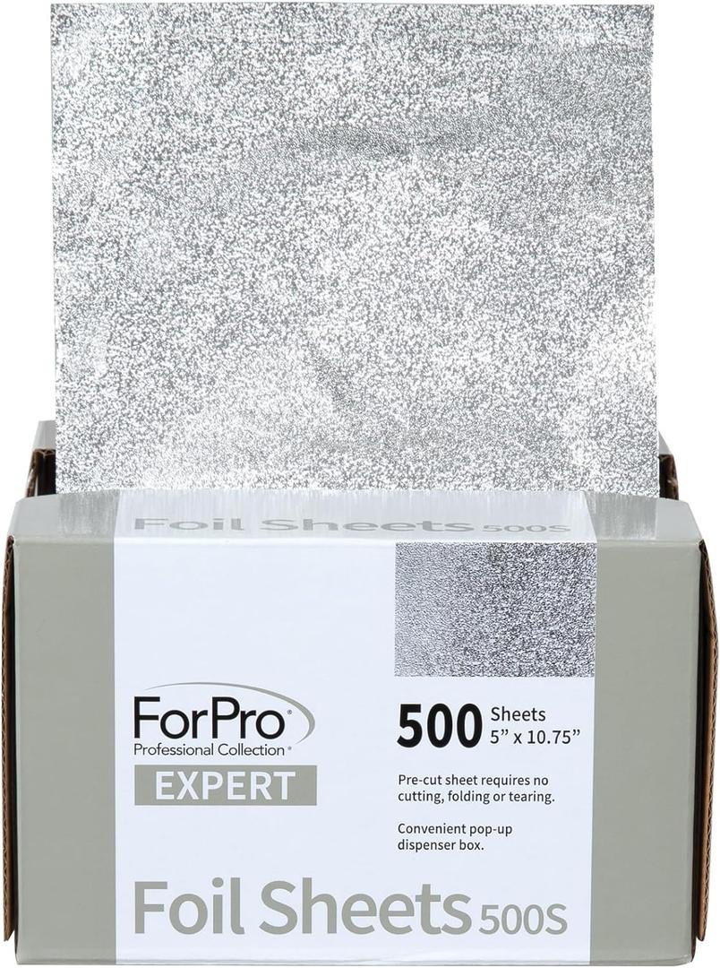 ForPro Professional Collection Expert Embossed Foil Sheets 500S, Aluminum Foil, Pop-Up Foil Dispenser, Hair Foils for Color Application and Highlighting Services, Food Safe, 5"W x 10.75"L, 500-Count