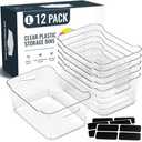 8 PACK Multi-Use Clear Plastic Storage Bins for Organizing w/Labels - Home, Kitchen, Pantry, Bathroom, Office, Cabinet Shelf Organizer Bins - SOHO Collection, RV, Fridge Organization Containers - L