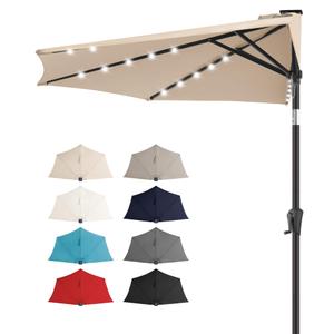 FLAME&SHADE 9 ft Half Patio Umbrella Solar with Tilt, Beige
